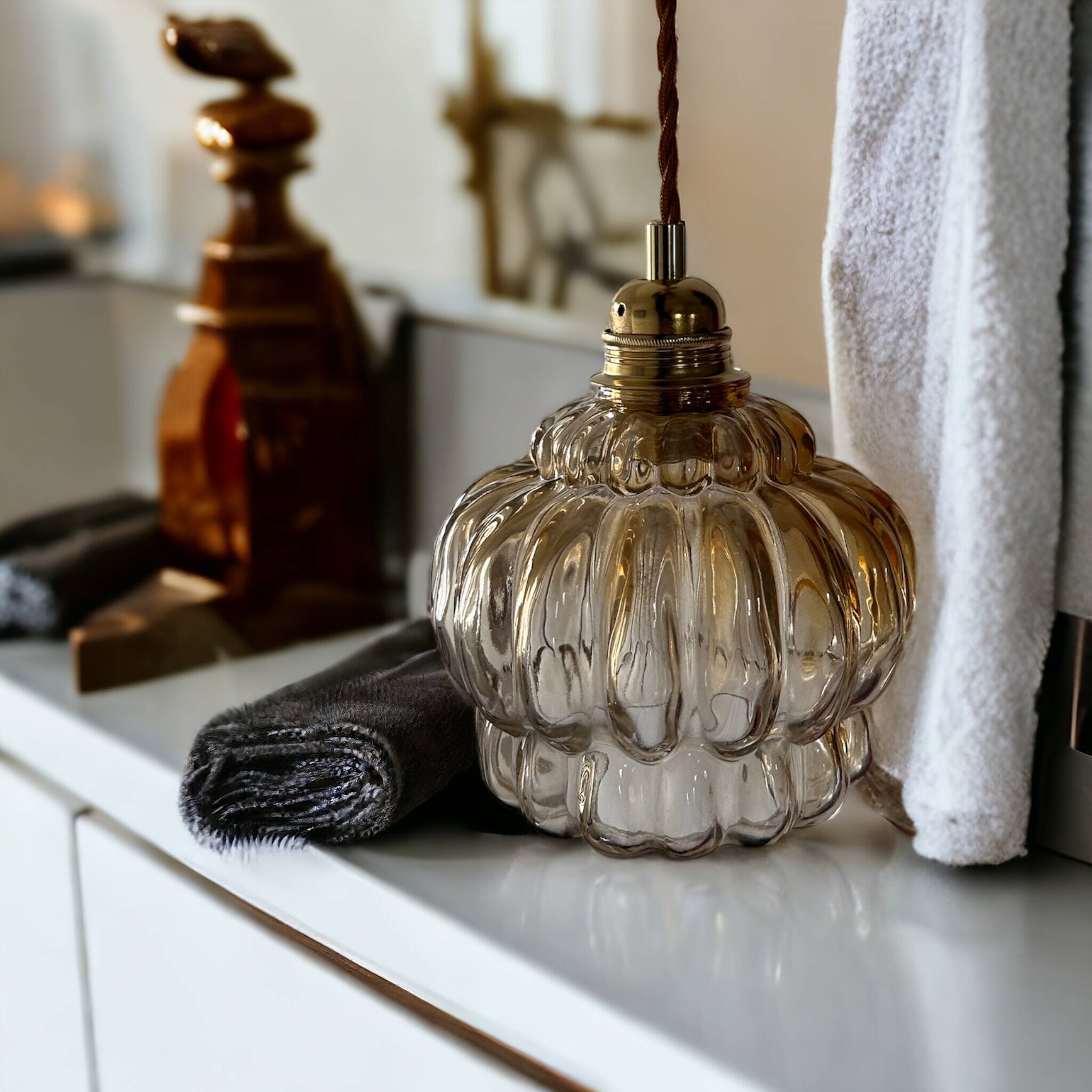 Vintage amber glass pendant light