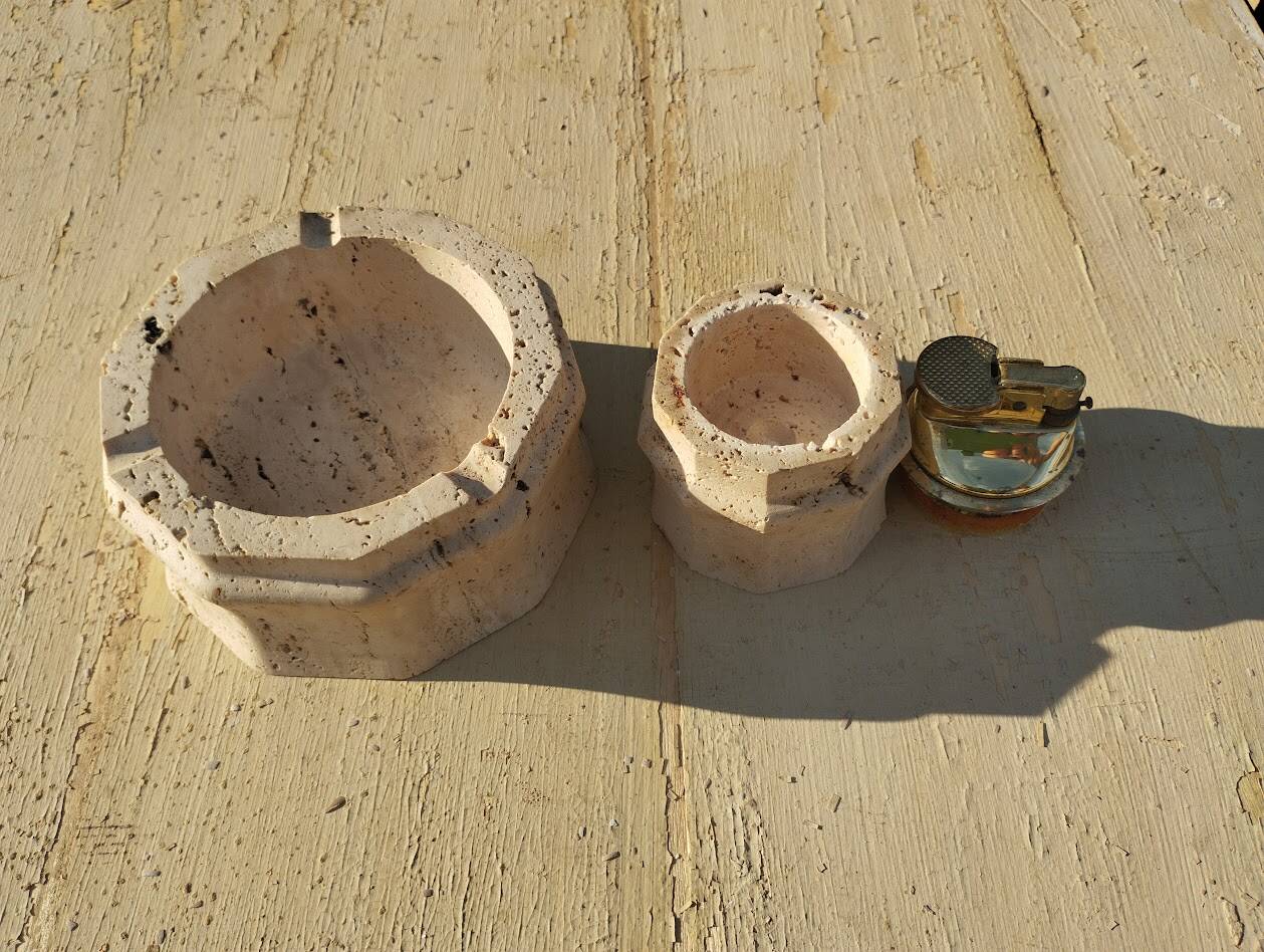 Vintage Ashtray & Lighter Duo in Travertine – Italy, 1970