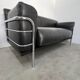 Old vintage leather and tubular metal sofa, design 70s