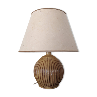 Vintage handcrafted ceramic lamp base with paper shade