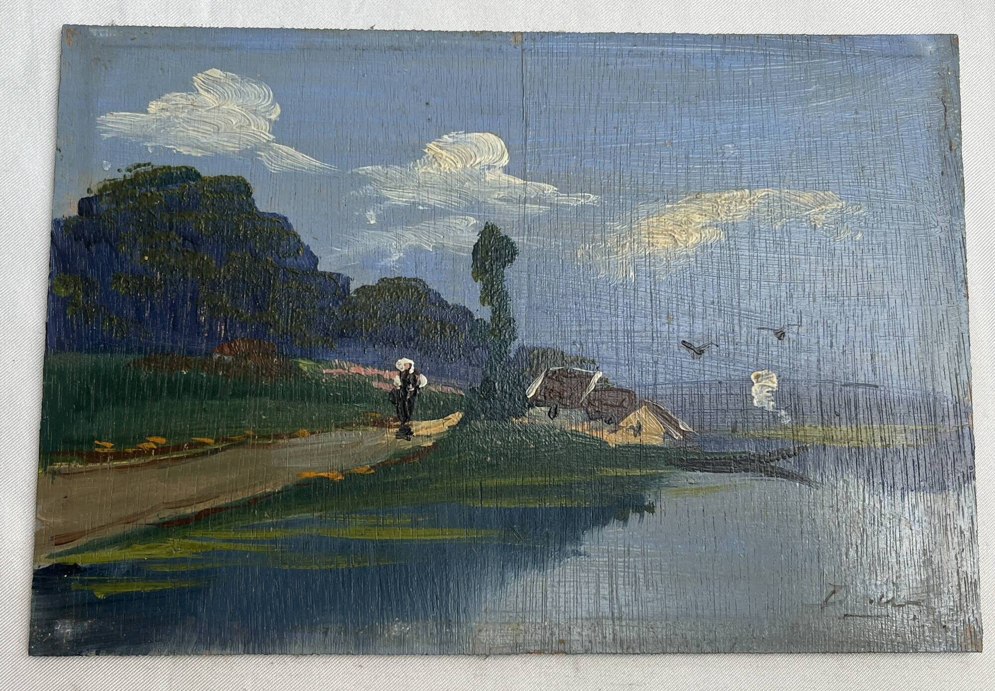 Oil on panel, Breton landscape signed, beautiful frame early 20th century.