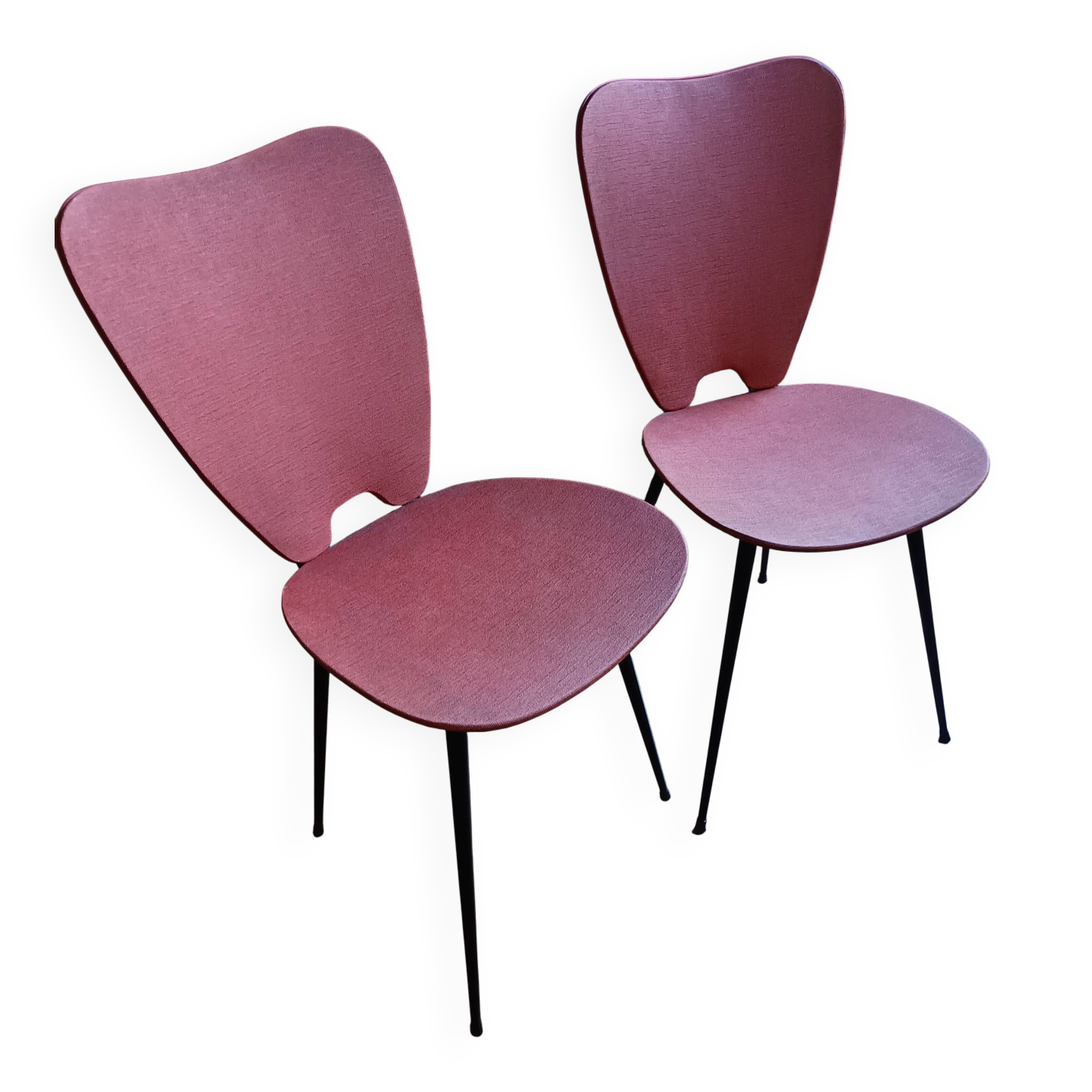 Pair of vintage chairs from the 50s/60s – black metal splayed legs