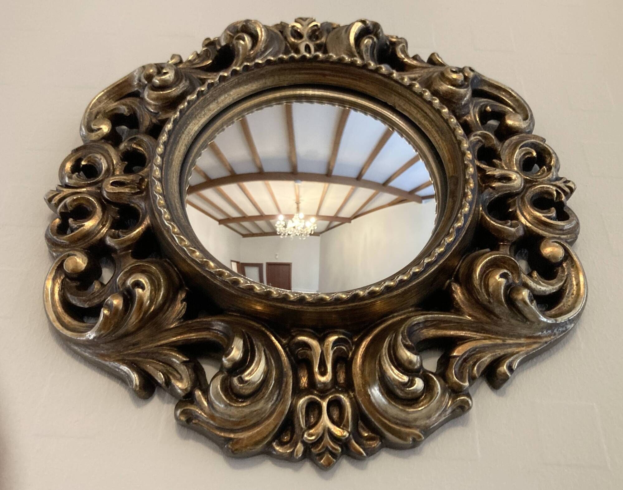 Vintage convex witch mirror – carved gilded wood – 1960s