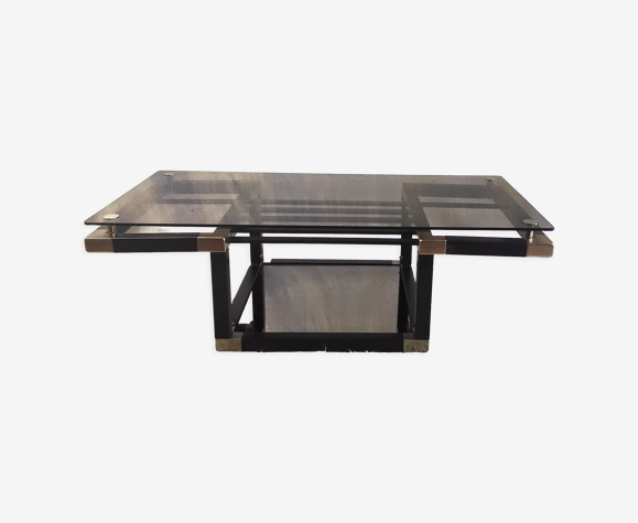 Design coffee table in metal and smoked glass, 70s-80s