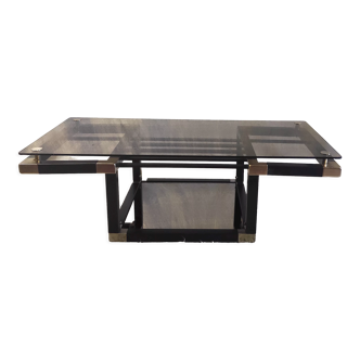 Design coffee table in metal and smoked glass, 70s-80s