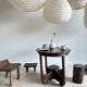 Suspension en rotin et lin naturel japonisante en forme de goutte