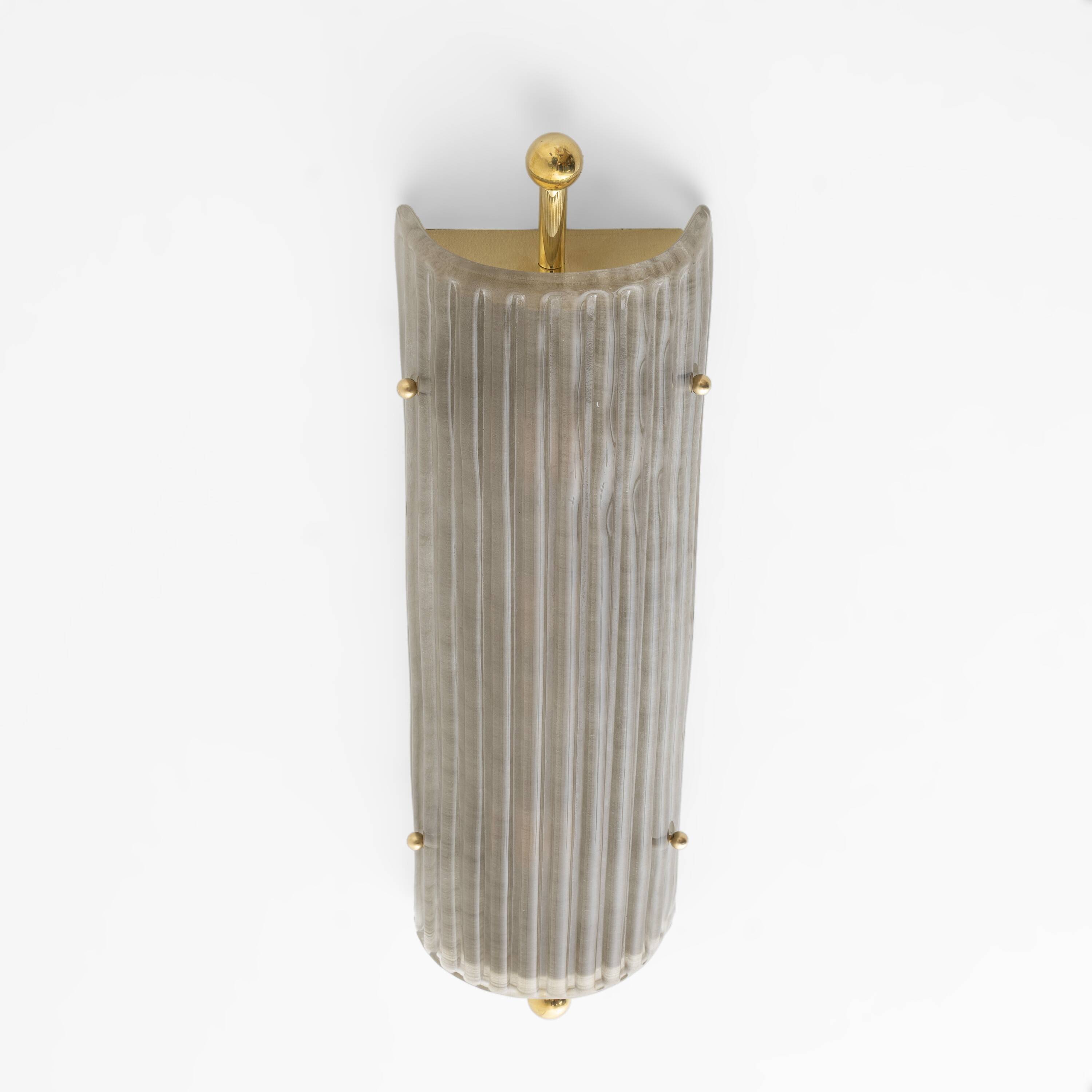 Pair of Art Deco Style Smoked Murano Glass and Brass Sconces