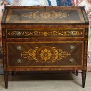 Louis XV style writing desk commode with drop-down front, made of precious wood.