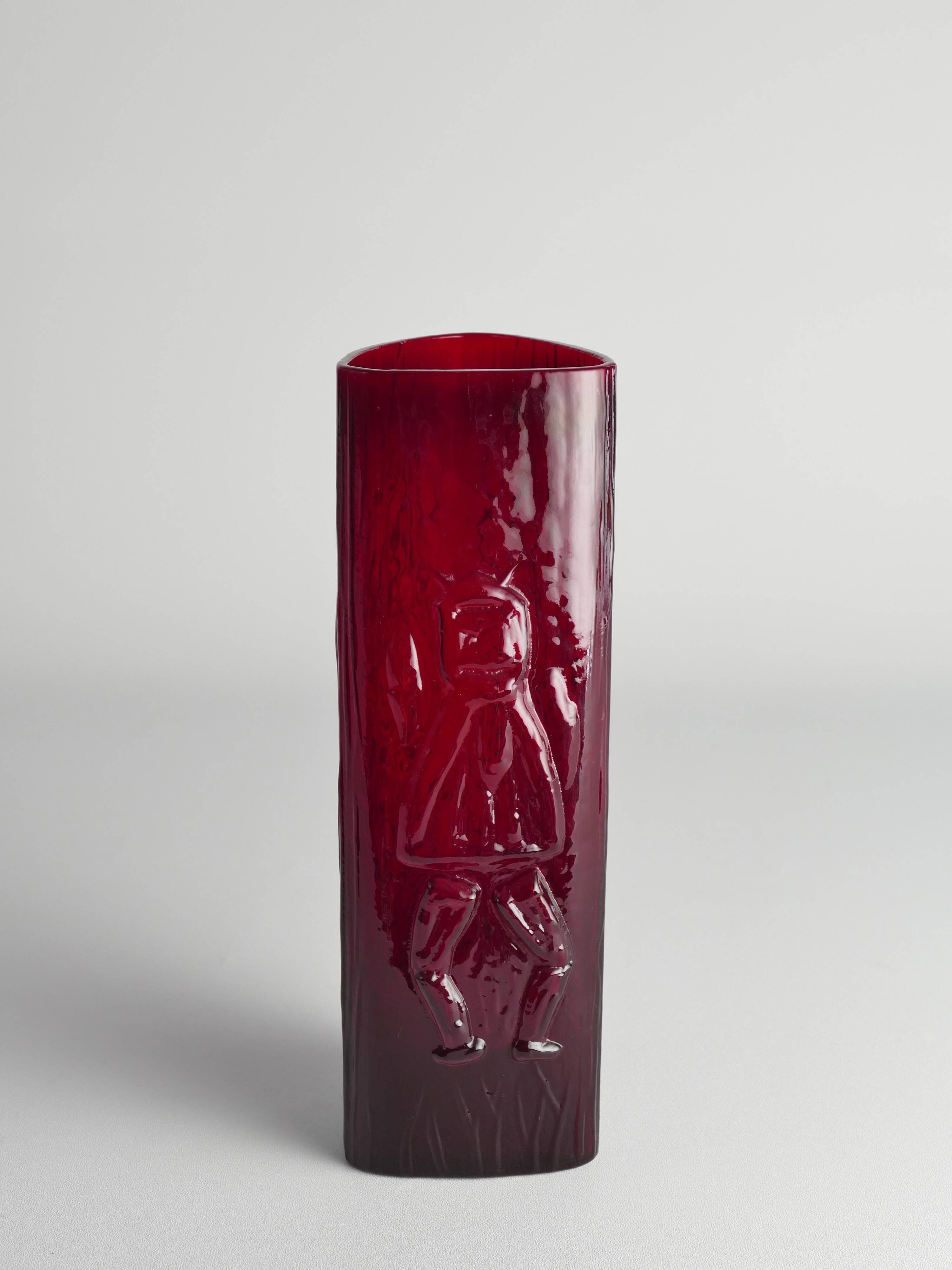 Swedish Red Devil Triangular Glass Vase by Christer Sjögren for Lindshammar