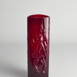 Swedish Red Devil Triangular Glass Vase by Christer Sjögren for Lindshammar