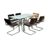 Italian brass dining set with table and chairs, 1970s, set of 7