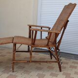 Chaise longue transat en rotin et cannage 1900