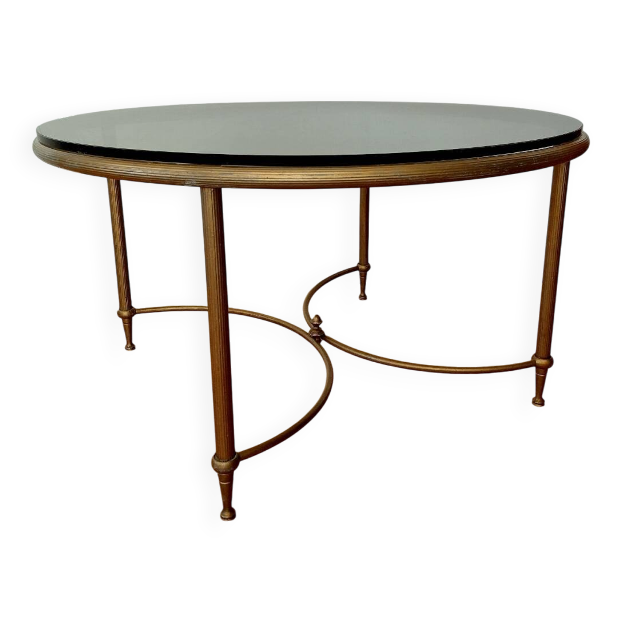 Round coffee table metal smoked glass 70s