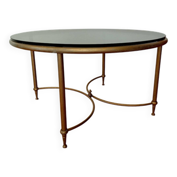 Round coffee table metal smoked glass 70s