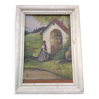 Peinture religion signée AD, Ecole du XXème s., 1948