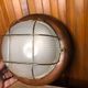 Old marine style ceiling light molded glass wood contour gold metal reinforcement #a624