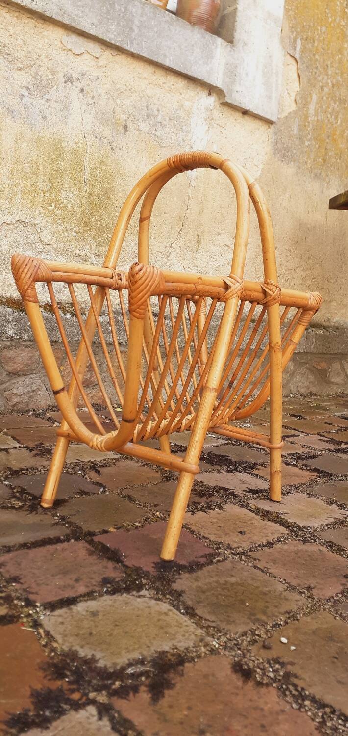 Vintage 1950s rattan magazine holder