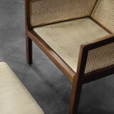 Mid-century modern Scandinavian mahogany armchair with French wicker by Bernt Petersen.