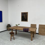 Large farm table from the 60s, in solid oak, with extensions