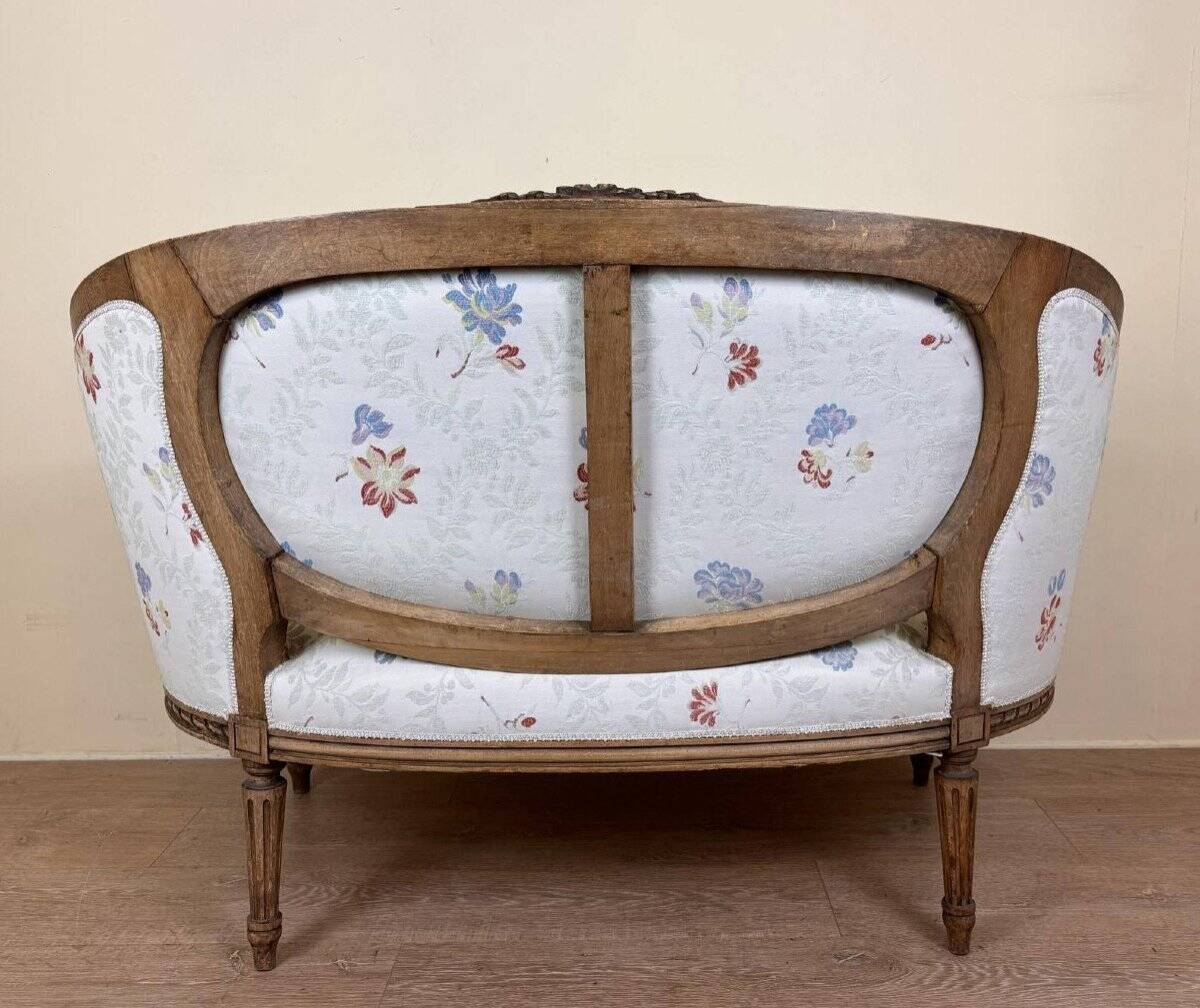 Louis XVI Style Basket Bench with floral fabric