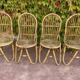 Series of 4 rattan chairs from the 60s