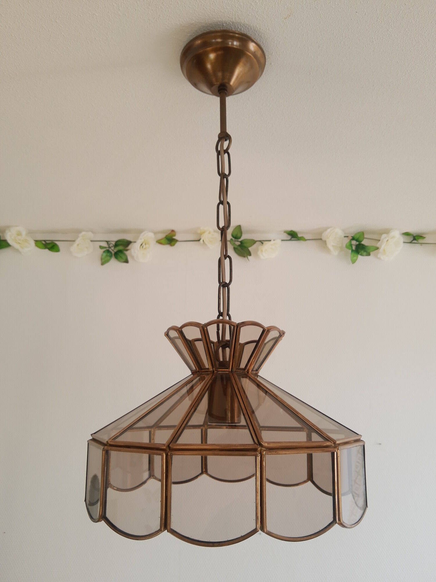 Brass suspension and smoked glass - vintage