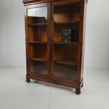 Magnifique bibliothèque Biedermeier du XIXe siècle – noyer, verre ancien d'origine