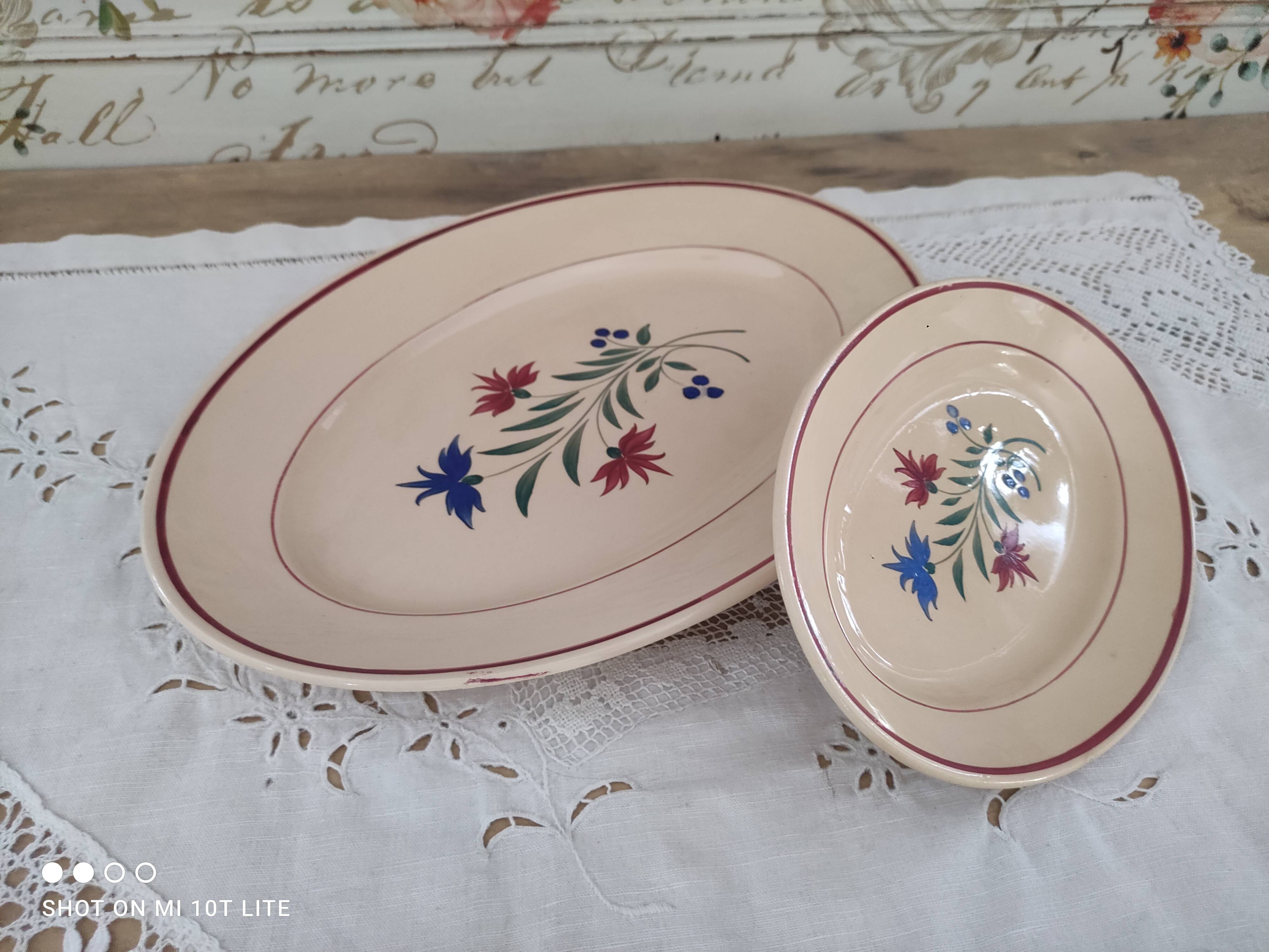 Set of 2 oval dishes trundles 30s earthenware K&G Lunéville model Denise