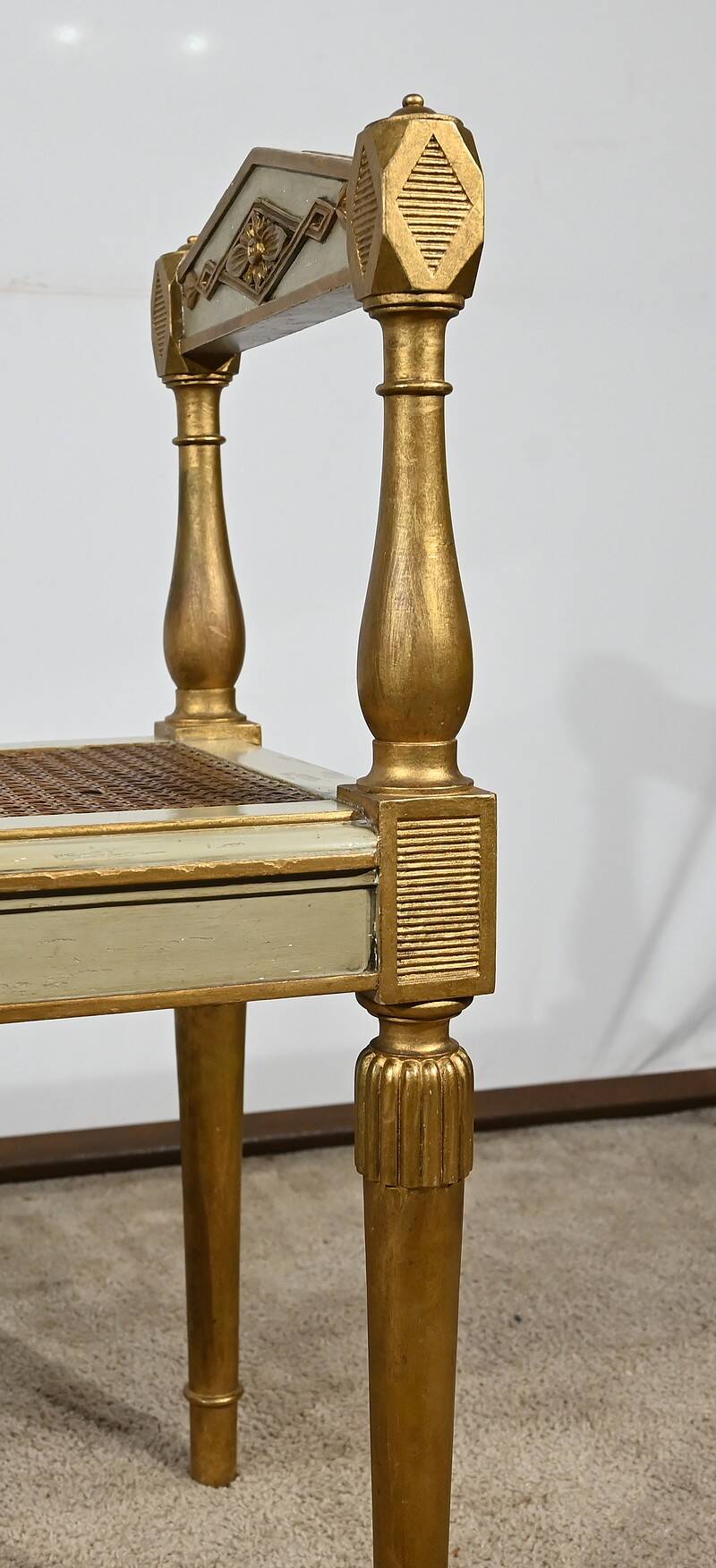 Golden and Grey-Green Wooden Bench, Directoire Style – Late 19th Century