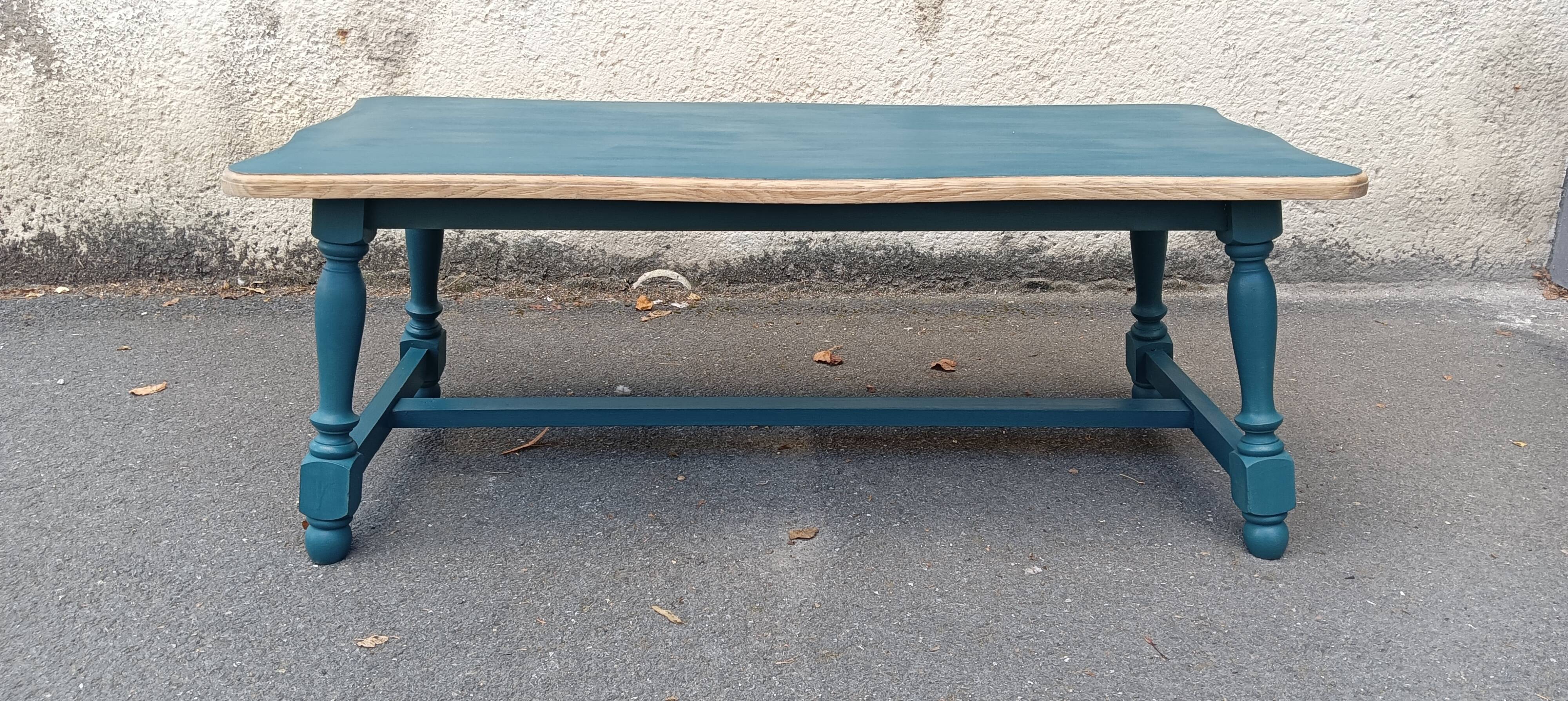 Wood and blue coffee table