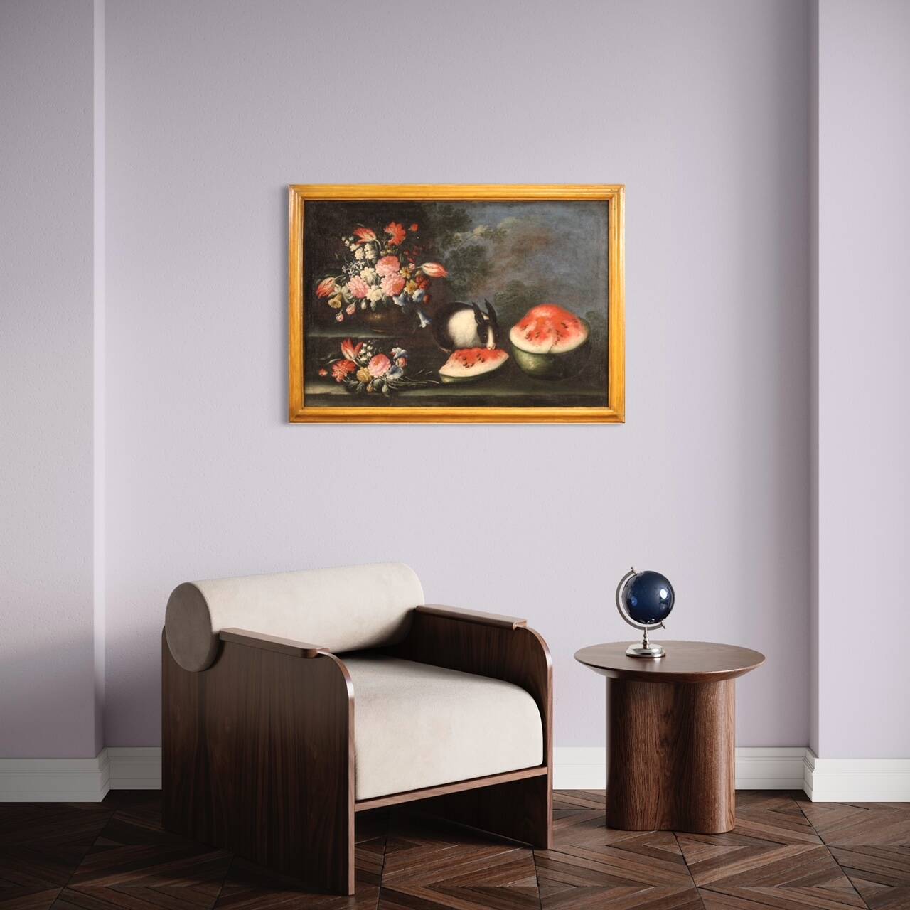 Antique Painting Still Life With Flowers And Fruit From The 18th Century