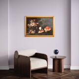 Antique Painting Still Life With Flowers And Fruit From The 18th Century