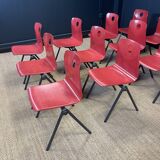 Set of 12 Galvanitas S30 raspberry red and grey steel chairs from the 70s