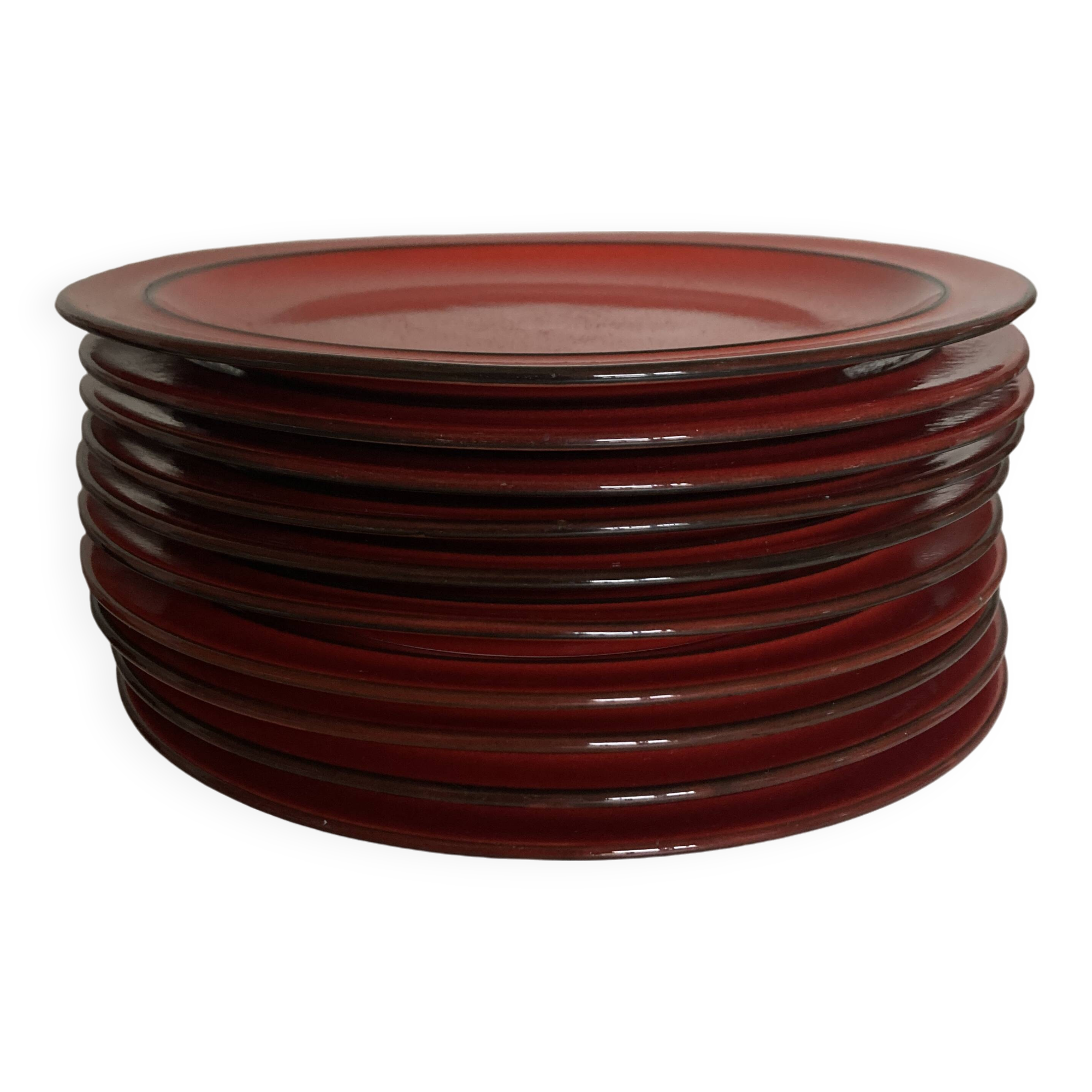 Set of 10 plates 1970 in red stoneware design Hertha Bengtson Thomas Rosenthal Scandinavian