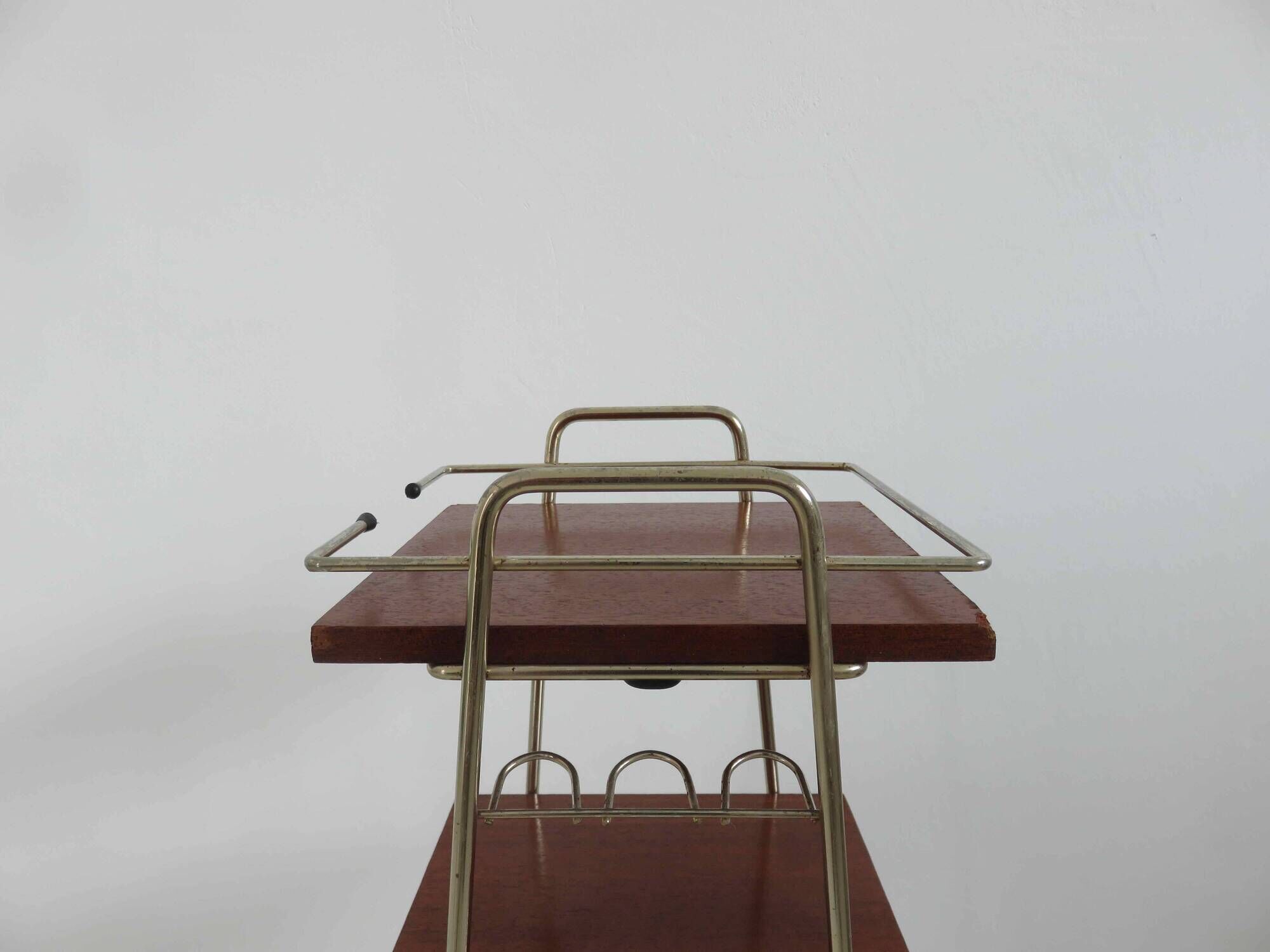Magazine holder, metal and wood 50s 60s