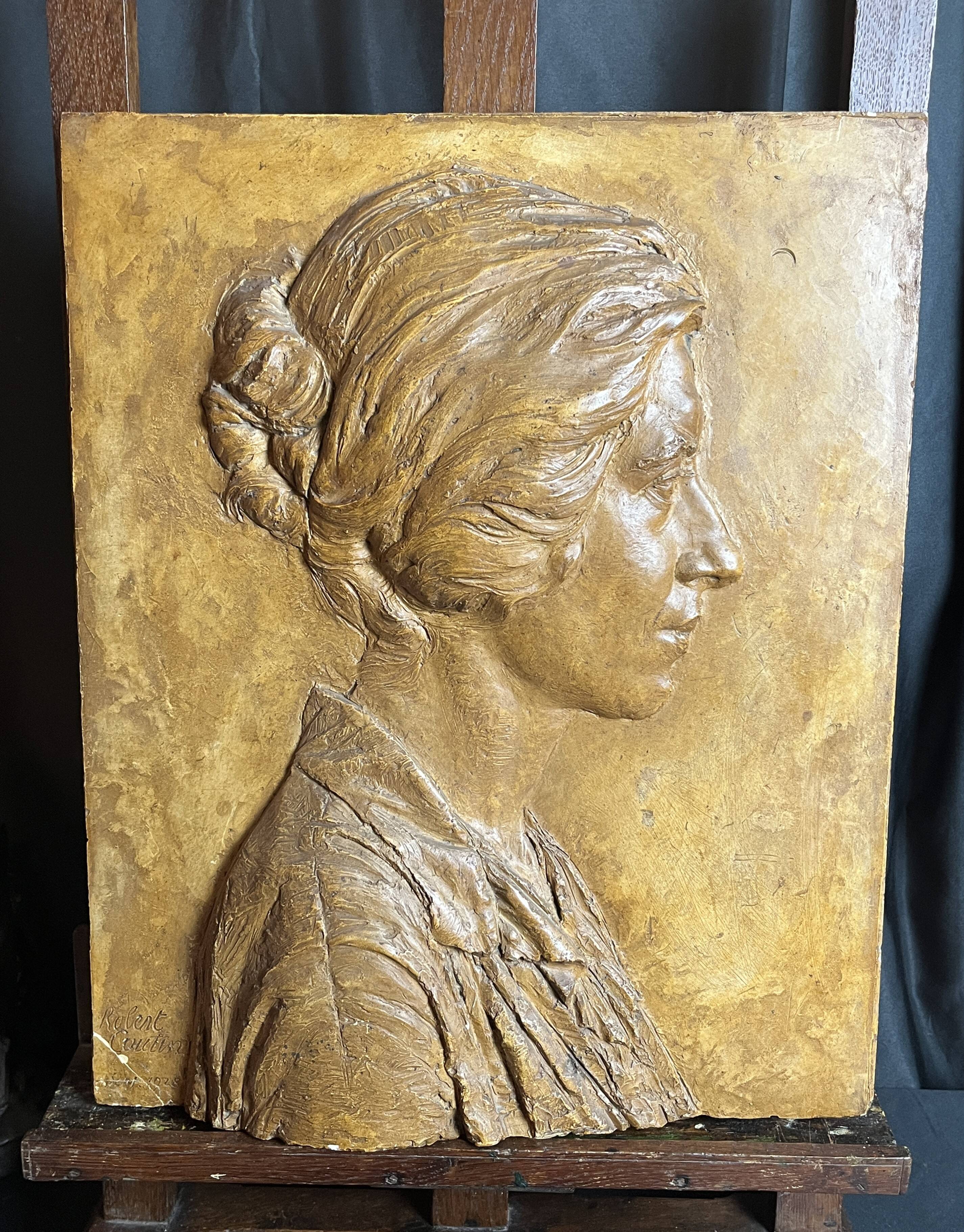 Patinated plaster bas-relief signed Robert Coutin, early 20th century.