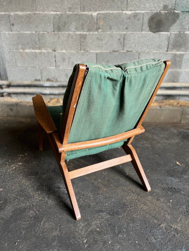 Airborne FS105 oak and fabric armchair by Pierre Guariche - 1950s