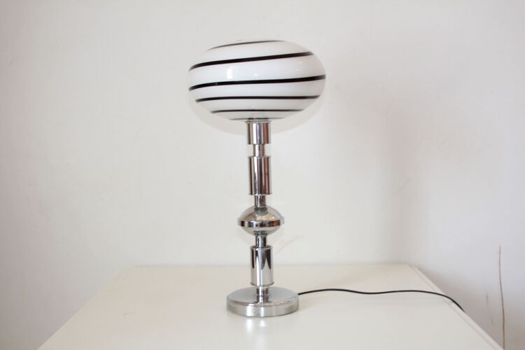 Lampe de table vintage des années 1970 avec verre de Murano Zebra