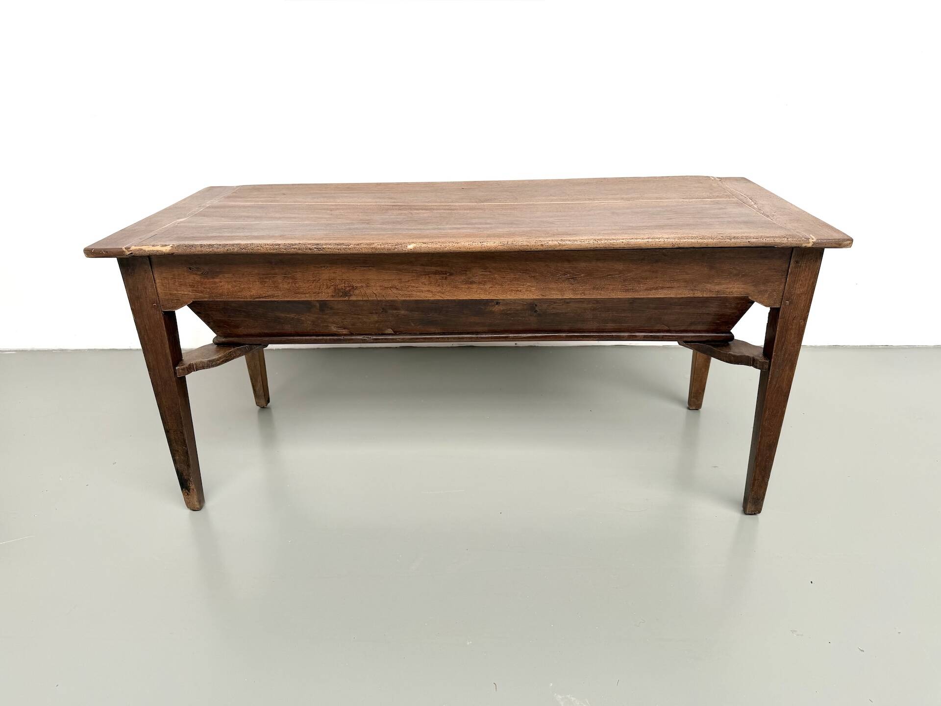 Farm table, old solid oak dough trough, France, around 1920.