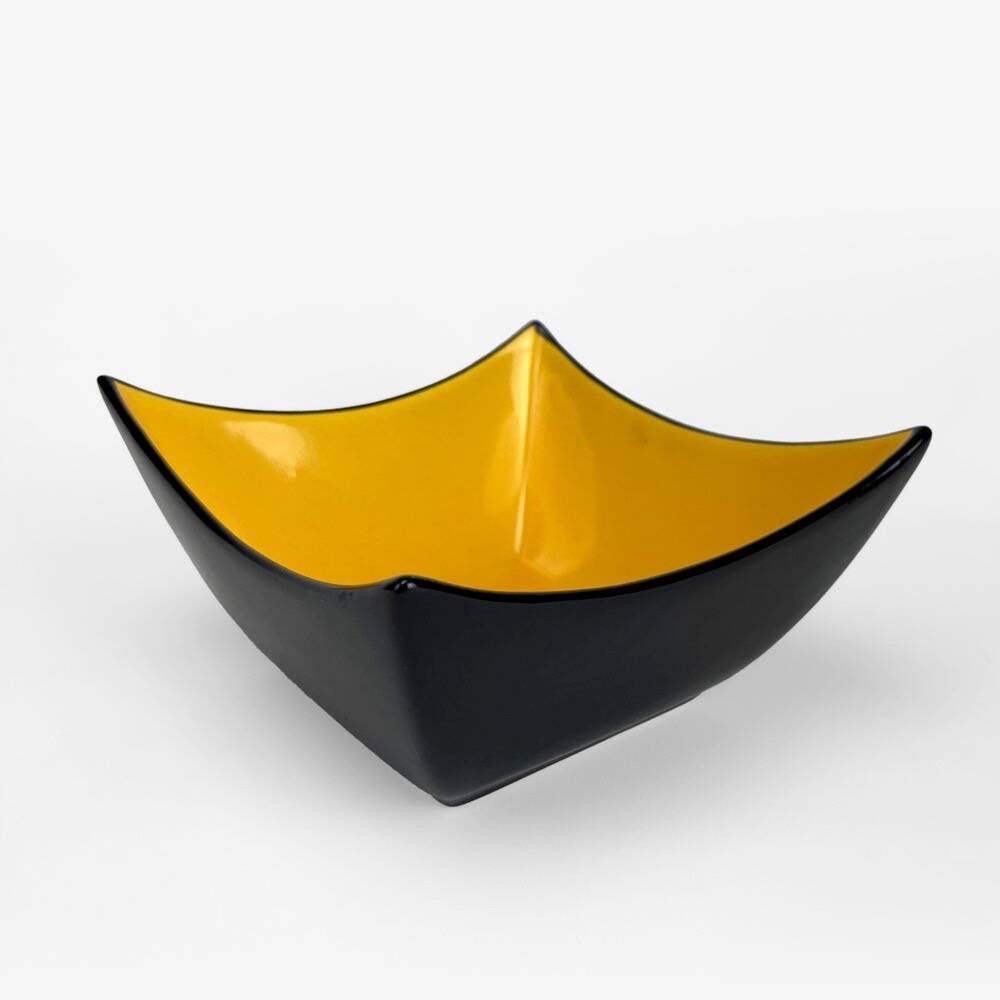 Mid-century black and yellow enameled ceramic bowl