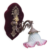 Art Nouveau Wall Sconce: French Metal, Opaline Rose Shade, C1950s