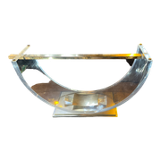 Dining room table by Charles Hollis Jones, lucite & brass, hollywood regency style, ca 1970