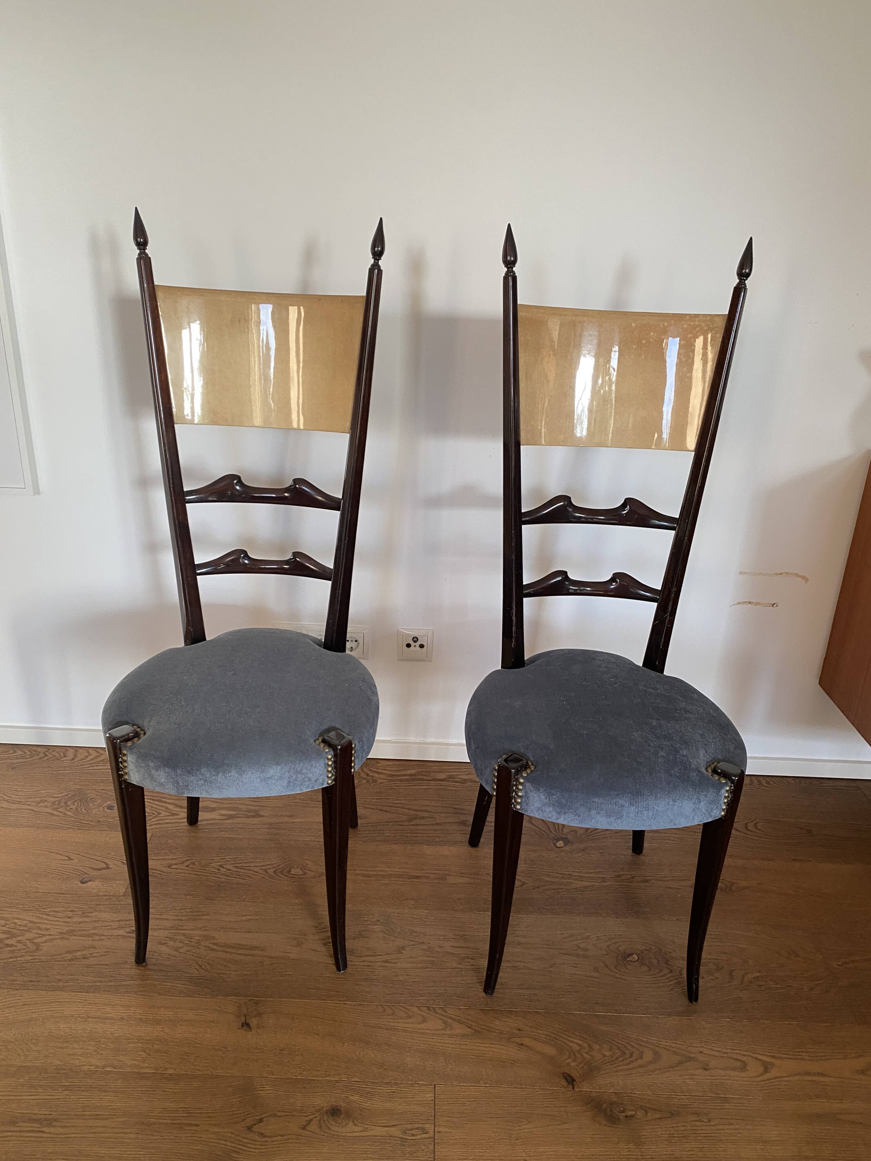 Set of four Italian Mid-Century Modern High Back dining chairs by Aldo Tura