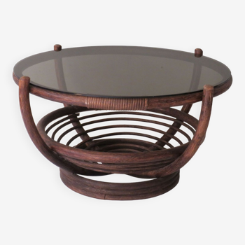 Round coffee table in bamboo, rattan, manou, Italy 1970