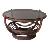 Round coffee table in bamboo, rattan, manou, Italy 1970