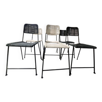 Lot de 6 chaises murgi caravane 3 noires 3 ivoires