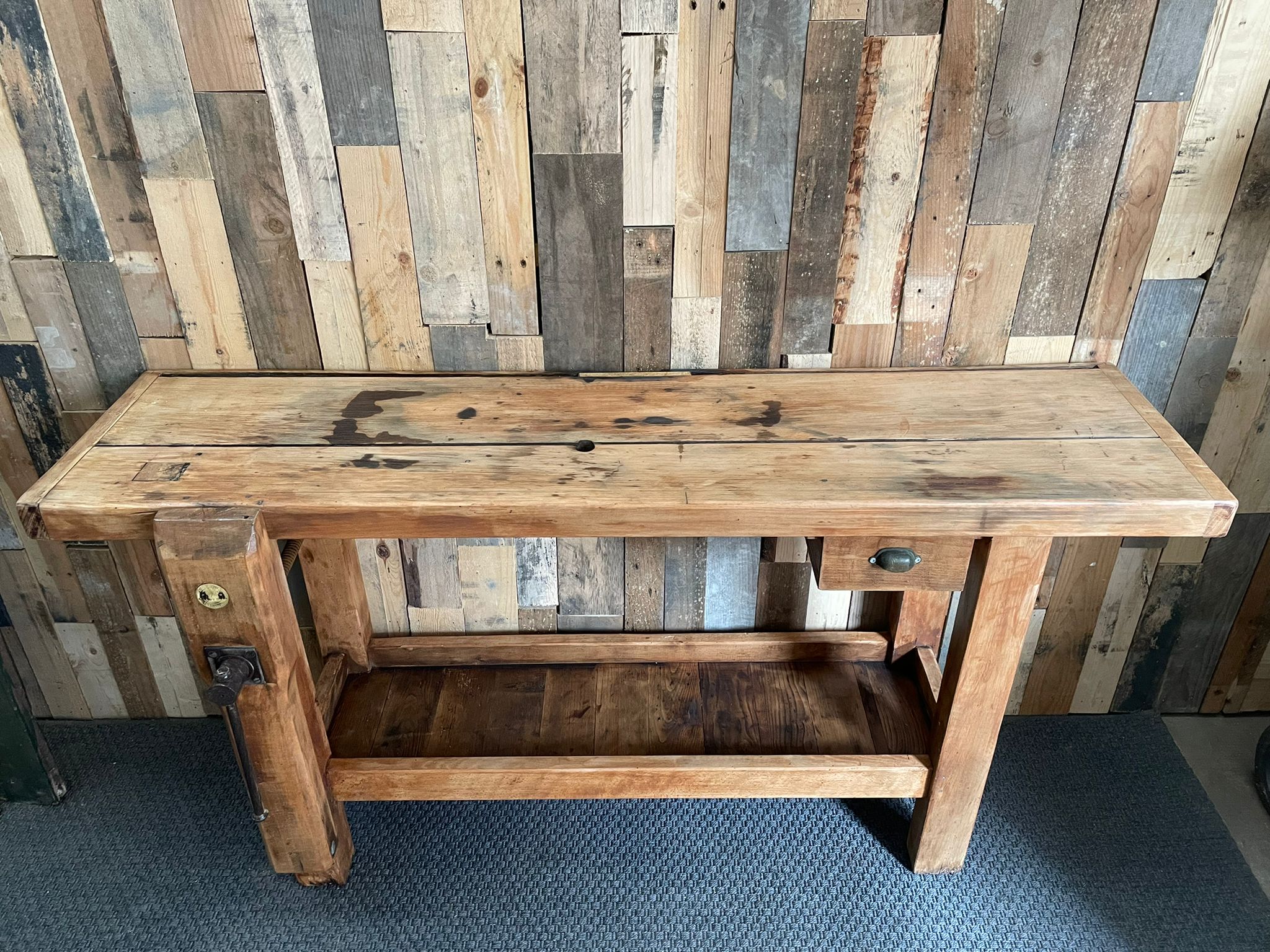 Old carpenter's wooden workbench 1960