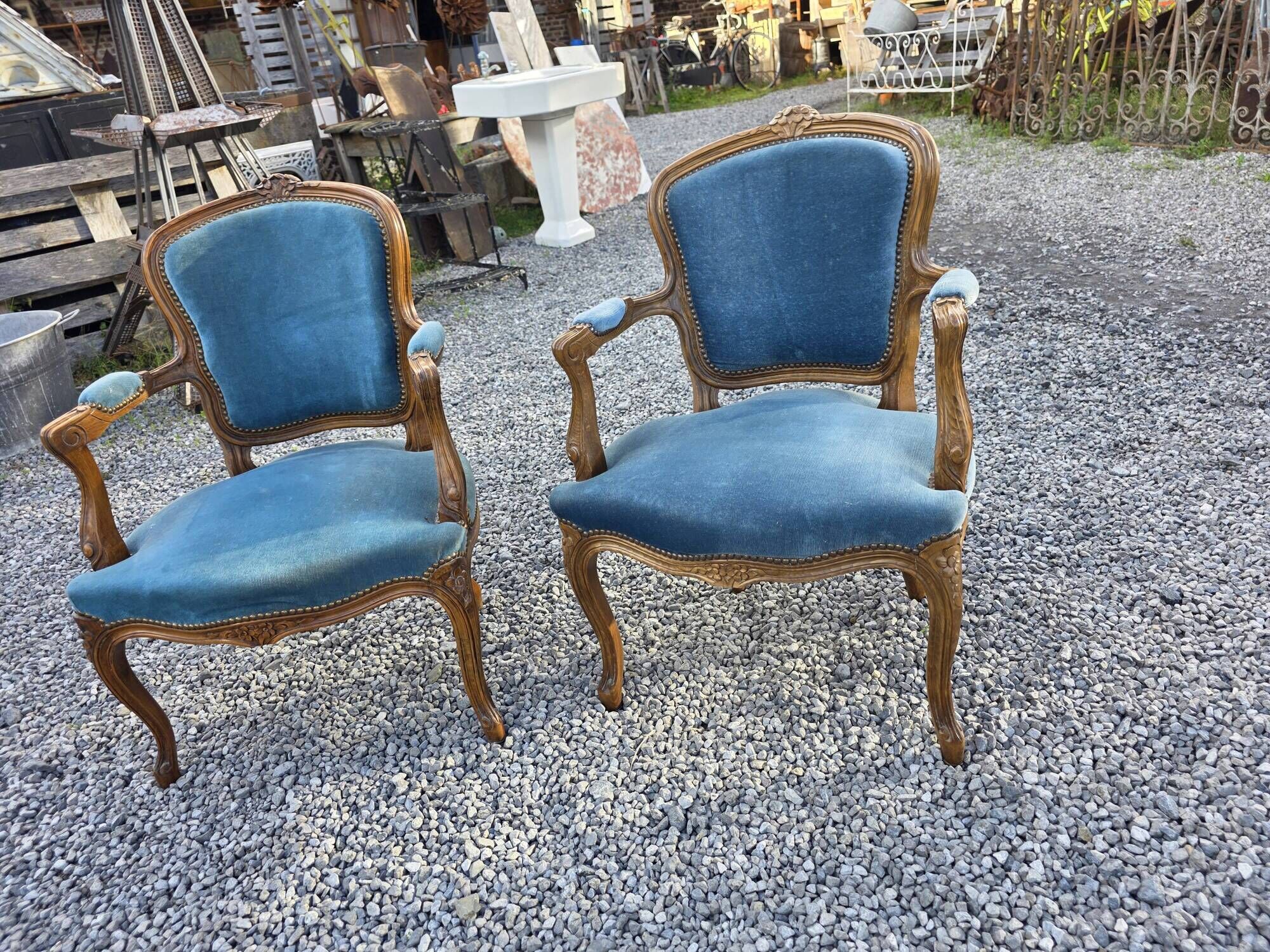 Pair of Louis XV style cabriolet armchairs
