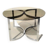 Table à diner ronde 120 cm verre et acier chromé 70