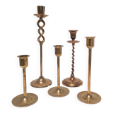 Five solid brass candle holders vintage design 80s